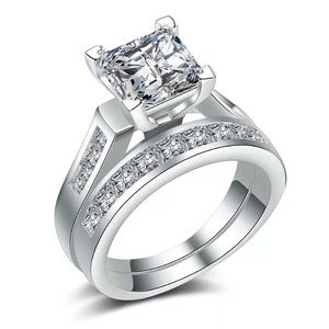 Elegant Princess Cut 2.55CT White Sapphire Ring